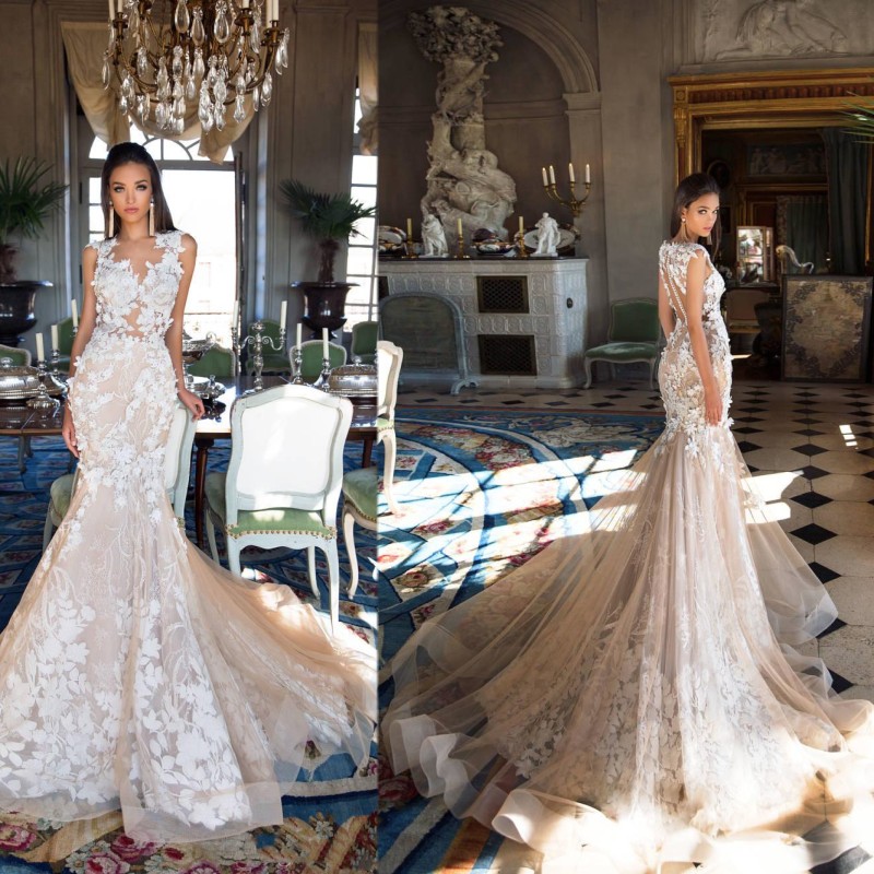 

Milla Nova Mermaid Lace Wedding Dresses 3D Floral Champagne Berta Bridal Gowns Dubai Gorgeous Bride Dress, Black