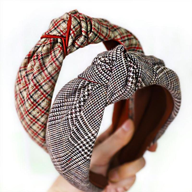 

New Fashion Women Hairband Headband Classic Plaid Hair Hoop Girls Center Knot High Quality Hair Accessories Wholesale
