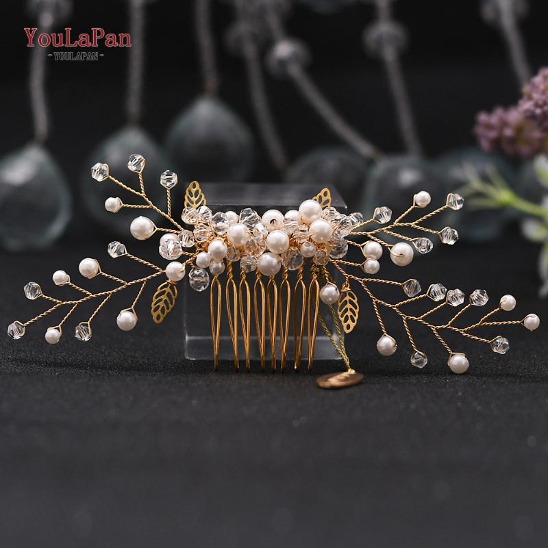 

TOPQUEEN HP180 Wedding Hair Comb Golden Alloy Hollow Leaves Bridal Comb Pearl Hair Combs for Wedding Pieces Tiara