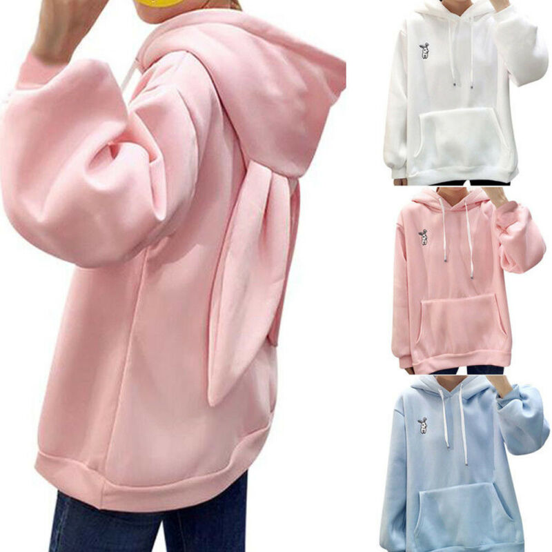 

2020 Autumn Winter Cartoon Ear Long Sleeve Hoodies Women Girl Hooded Sweatshirts Pullover Coat Female Lovely Hoody, Pink
