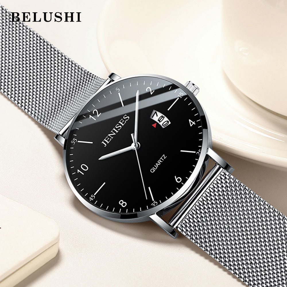 

Jenises Mens Watches Top Brand Luxury Men's quartz Watch sport casual wristwatch Thin Steel Mesh Waterproof Watch Men Clock LY191226, 8012strap sliver ws