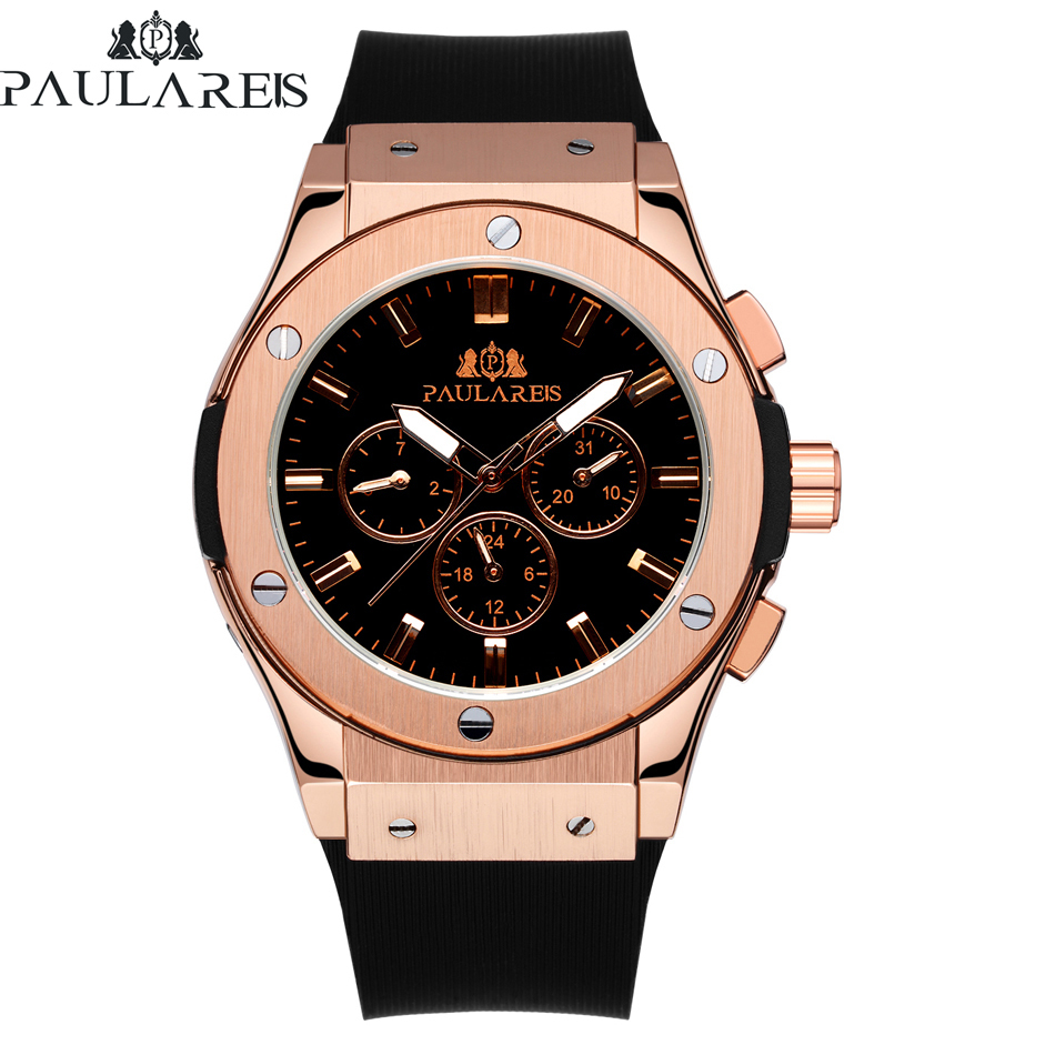 

Men Automatic Self Wind Mechanical Rose Gold Silver Black Case Brown Leather Rubber Strap Casual Sports Geneve Watch J190706, Rose gold 1 leather