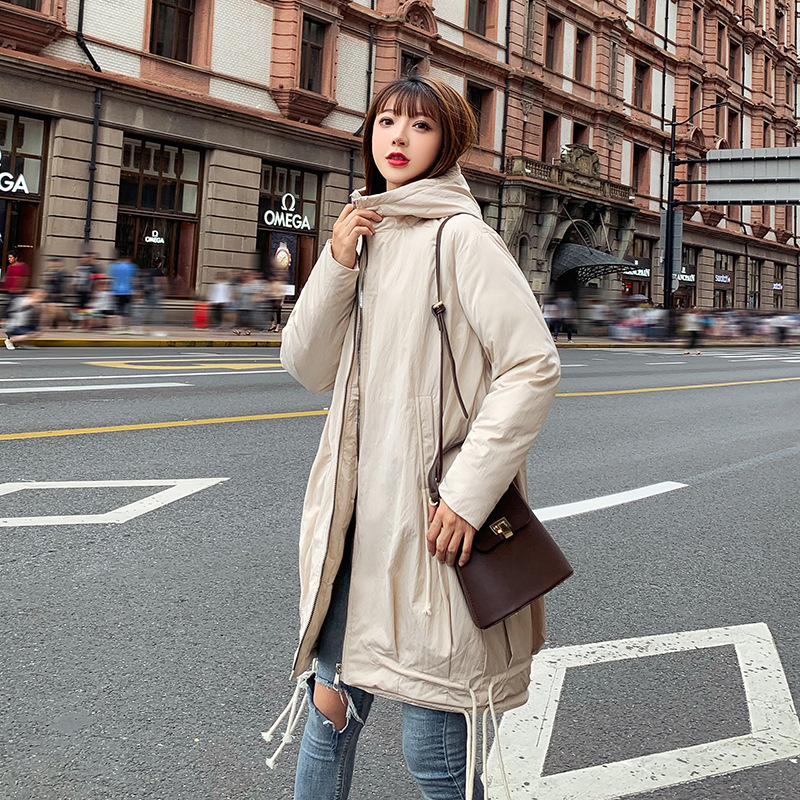 

2019 Long Hooded Parka Womens Jackets New Fashion Women Winter Jacket Cotton Padded Warm Thicken Ladies Long Casual Coats Parka, Beige
