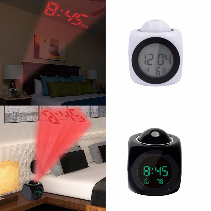 

Projector Alarm Clock LCD Projection LED Display Time Digital Alarm Clock Talking Voice Prompt Thermometer Snooze Function Desk Decor