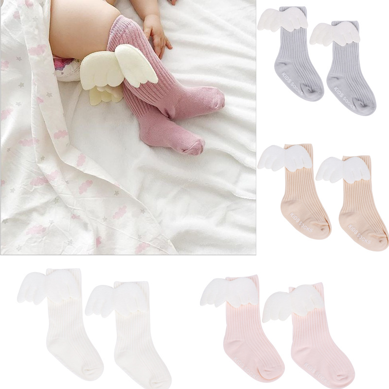 

0-4years Kids Socks Toddlers Girls Angel Wing Knee High Long Soft Cotton baby Socks Princess Infant Warm Newborn Spring ocks, Yellow