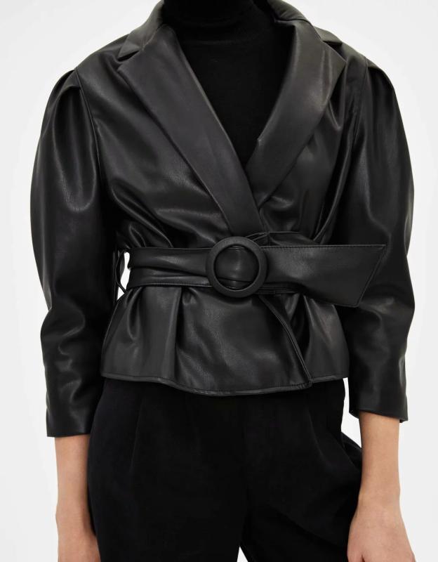 

Winter black leather jacket women sashes PU biker jacket Motorcycle Faux leather Coat Female fur jackets fall 2019