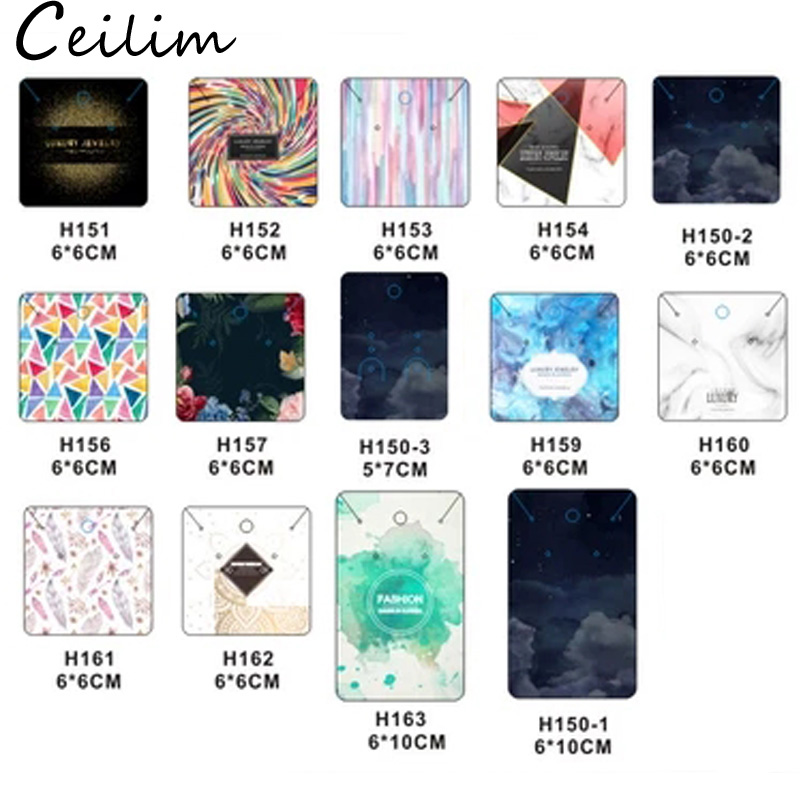 

New Design 100pcs/lot Jewelry Findings Display Card Price Tag 6*6cm Paper Earring Holder Necklace Cards Packing Card Can Custom Logo, Blue;slivery