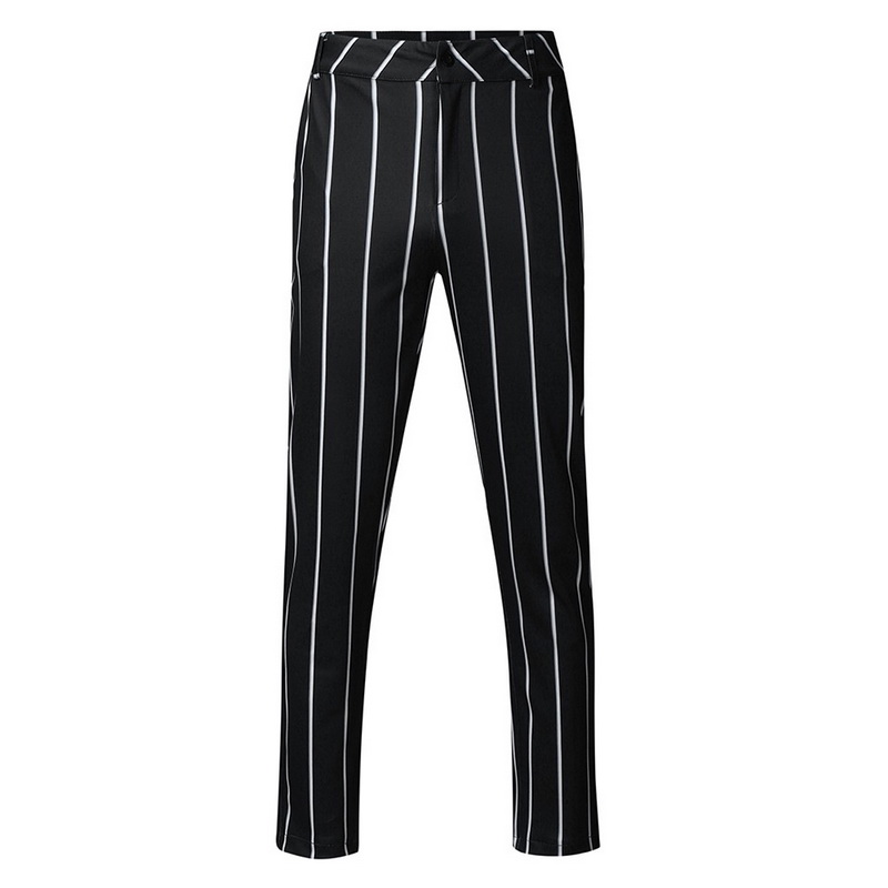 

Men Strpied Pants Slim Fit Male Spring Fall Long Pants Outfits Plus Size Pockets Office Skinny black white lines trousers men