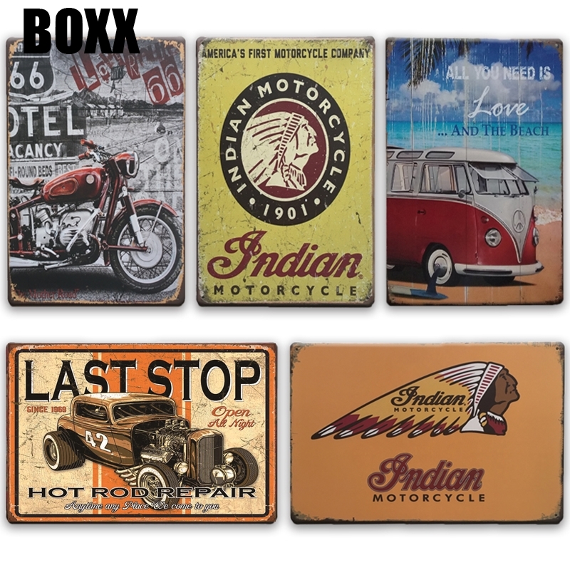Indian Motorcycle Tin Metal Sign Antique Rustic Advertising Wall Art Decor Bike Garden Plaques Apexlab Home Décor Signs - Rustic Metal Motorcycle Wall Decor