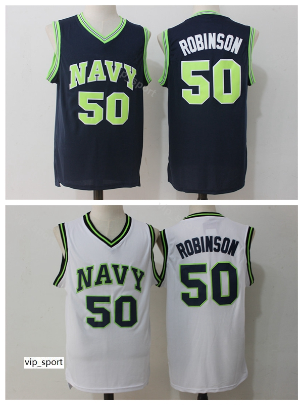 

David Robinson Jersey 50 College Men Naval Academy Navy Midshipmen Jersey Basketball Uniform University Breathable Team Color White Blue