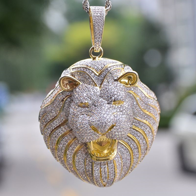 

Hip Hop Iced Out the King of Lion Pendant Necklace Micro Paved Cubic Zircon Charm Animal Necklace Jewelry