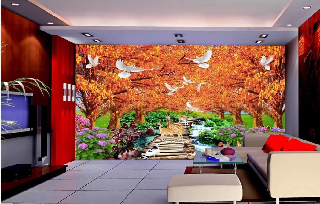 

3d wallpaper custom photo murals Dream forest flowers sika deer 3D landscape background wall wallpaper for walls 3 d, Non-woven fabric