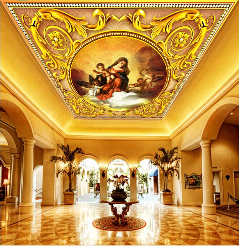 

3d ceiling murals wallpaper custom photo mural European-style Virgin and Child Angel Gospel home decor living room wallpaper for walls 3 d, Non-woven wallpaper