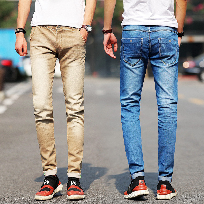 

2017 New Street Style six Color Elastic Jeans men pencil jeans High stretch Homme Skinny Men, Khaki
