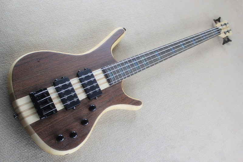 

4 strings Neck-thru-body Matte Electric Bass Guitar with Black hardware,HH pickups,Rosewood fingerboard,offer customize