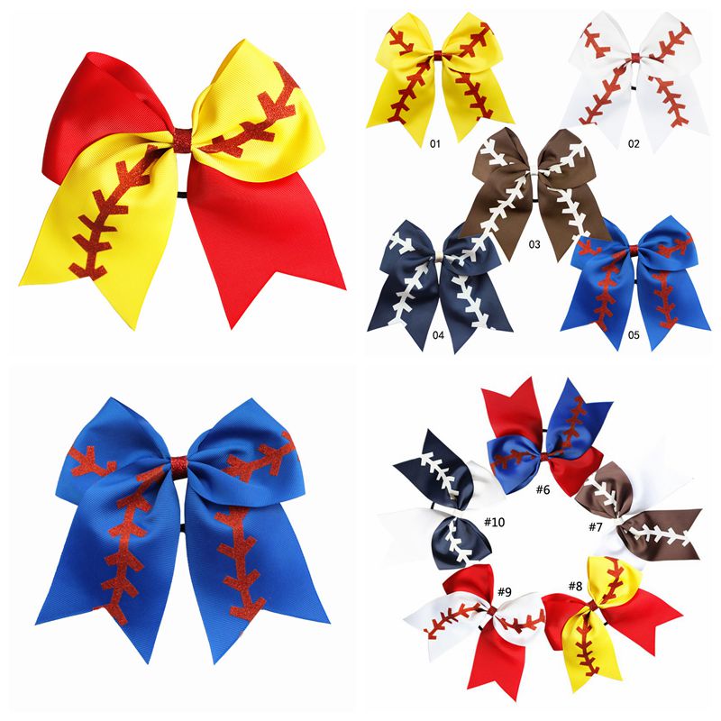 

10 Colors Softball Headband Girl Baseball Cheer Hairbands Rugby Bowknot Dovetail Hair Bows Hair Accessories Hair Rubber Band CCA11591 60pcs