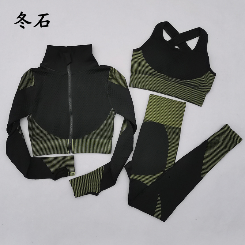 

Seamless Yoga Set Women Sportswear Fitness Sports Suits Long Sleeve Crop Top High Waist Gym Leggings Sport Bra Workout Clothing, Pink bra