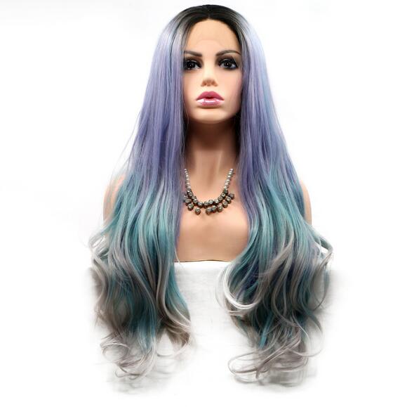 

Latest Star Hairstyle | European and American Gradient Big Wave Body Wave Curly Front Lace Synthetic Fiber Wig Cover 20-26 Rose Inner Net, As shown