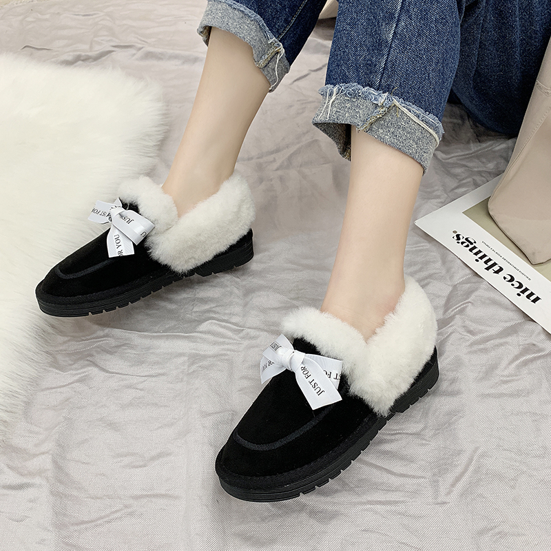 

Hot Sale-Classic Women Winter Boots Suede fashion Ankle Snow Boots Female Warm bowknot furry High Quality shoes tide Botas Mujer, Black