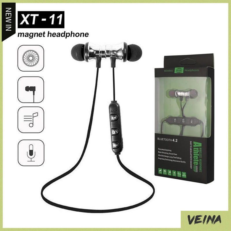 

2019 XT11 Magnet Sport Headphones BT4.2 Wireless Stereo Earphones with Mic Earbuds Bass Headset for iPhone Samsung LG smartphones, Gold