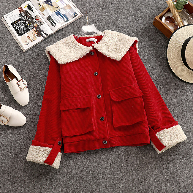 

2020 new retro thick lambskin corduroy jacket female 1219, Gray