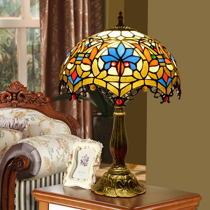 

European Style Stained Glass Table Lamp Classic rose retro childrens living room bedroom bedside table lamp fairy lamps U S Inventory
