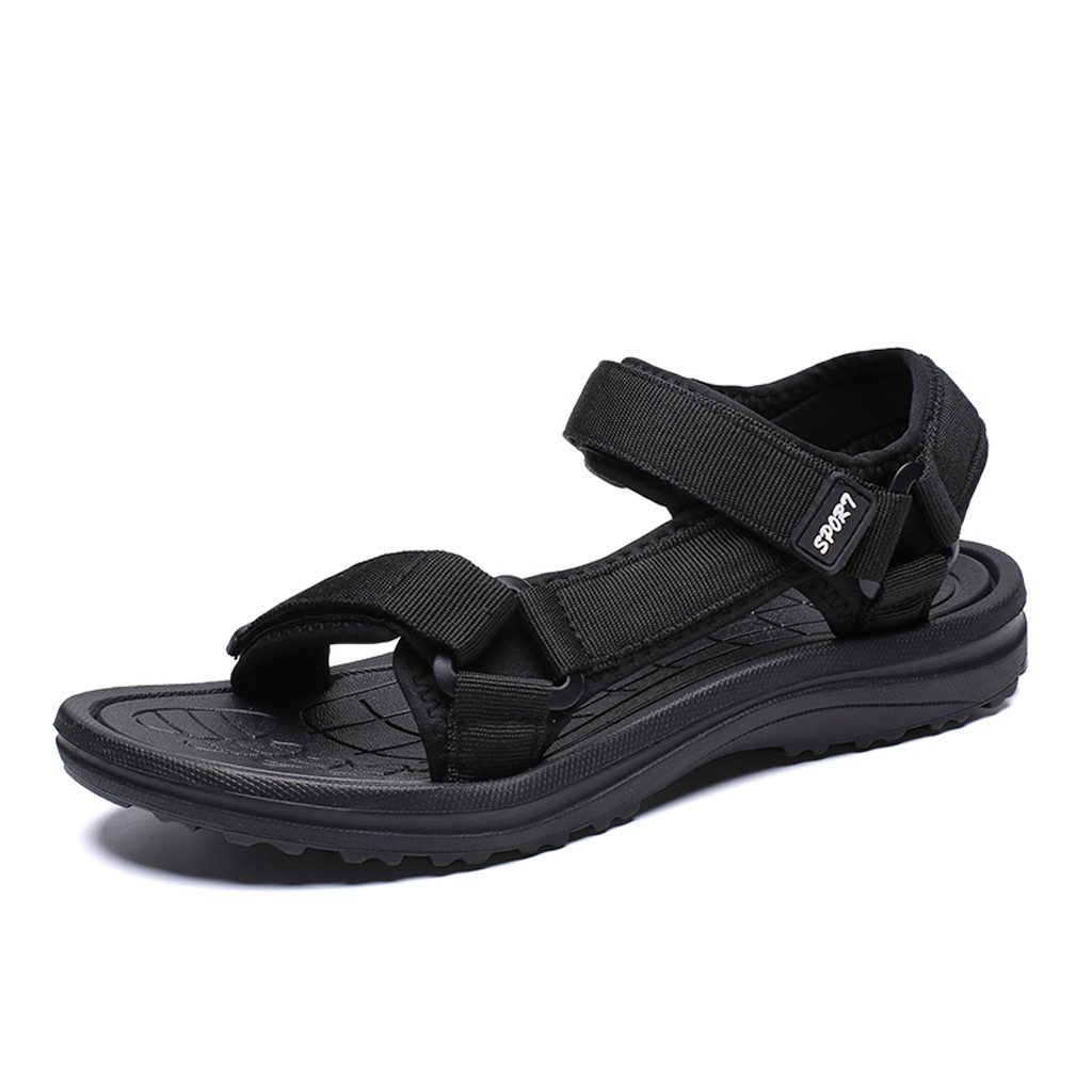 

Summer Casual Style Summer Outdoor Mens Flats Casual Beach Athletic Shoes Breathable Sport Pu Leather Hook&Loop Sandals, Black