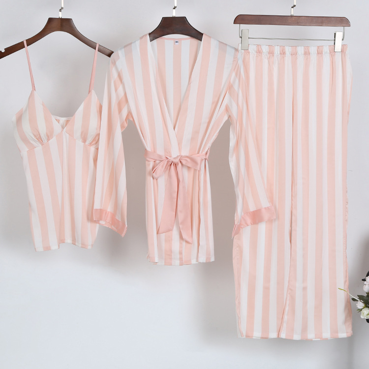 

2019 Spring Robe Sleepwear Sets Womens 3 Pieces Strap Top Pants Suit Casual Pajamas Sexy Home Wear Nightwear Kimono Bath Gown