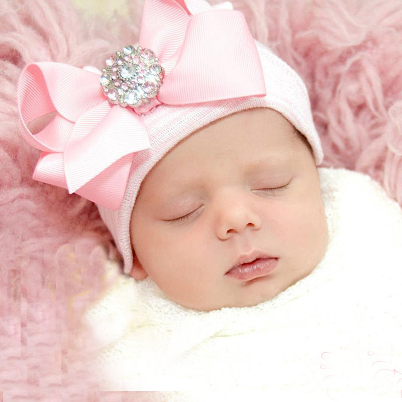 

Newborn Chiffon bow baby hat Solid Pink Blue Color Soft Girls Caps newborn photography props baby accessories for 0-3M