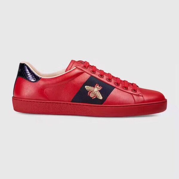 2019 New Red Bee Embroidered Red Bottom Shoes Men Leather Fashion Luxury Black White Mens Womens Designer Sneakers Cheap For Lovers Women