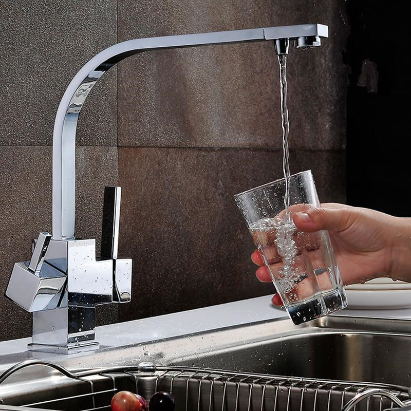 ROLYA Cubix Quadrado Kitchen Sink Faucet Chrome 3 way filtro de água Tap