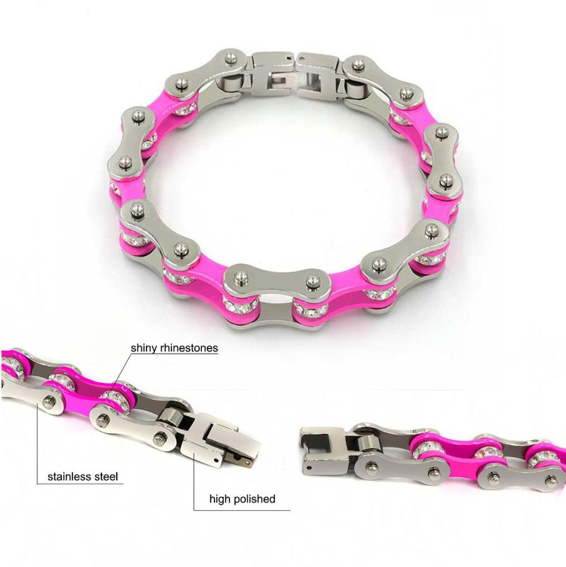 

Link, Chain Ladies Bicycle Bracelet Pink Titanium Steel 316L Stainless Crystal Jewelry Motorcycle Bracel