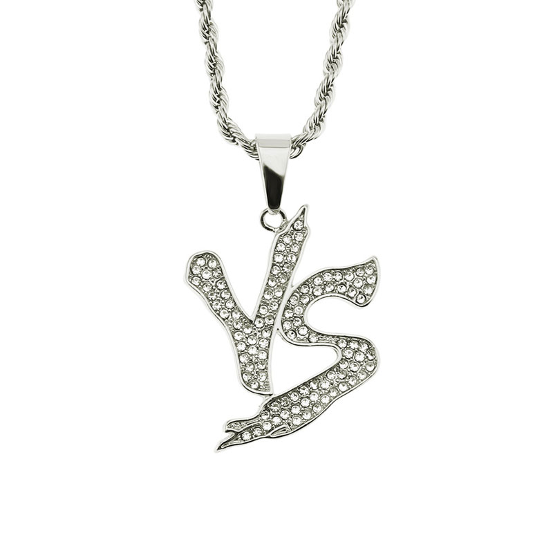 

New Fashion Iced Out Bling Cubic Zircon Letter VS Pendant Necklaces Chain Hip Hop Jewelry Gifts
