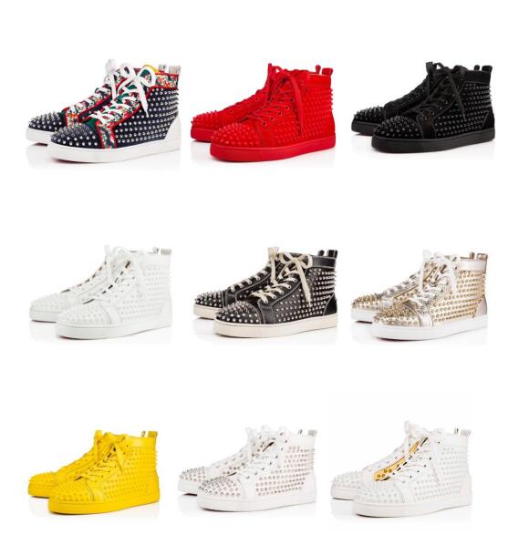 Cheap Perfect Mens Womens Luxury Designers Casual Shoes High Top Red Bottom Sneakers With Best Qualily Skateboarding 12 Colors Style Shoes