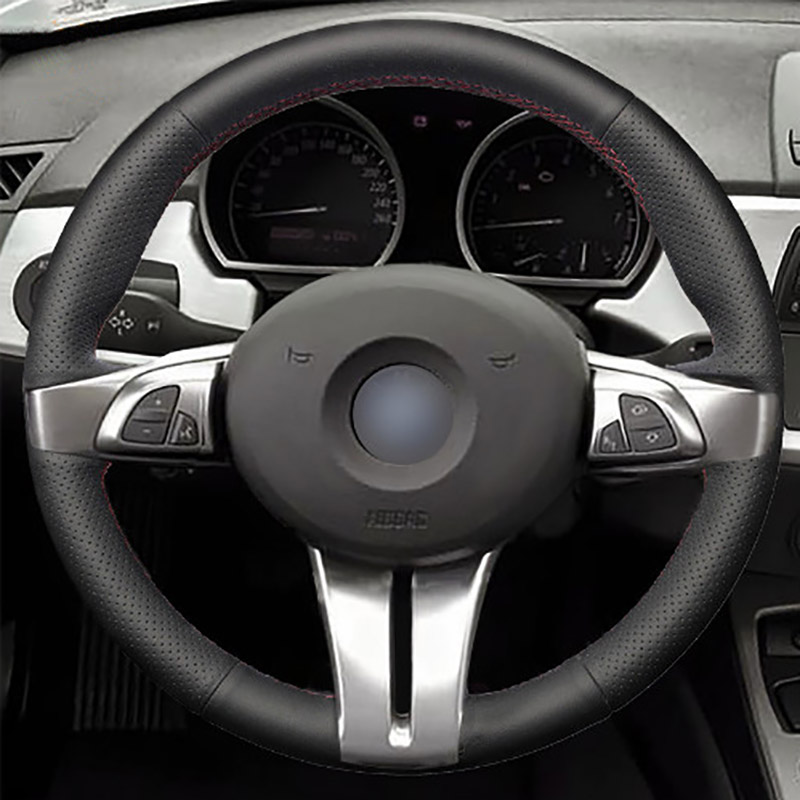 Top Leather Steering Wheel Hand-stitch on Wrap Cover For BMW Z4 E85 2003-2006-image-537460390