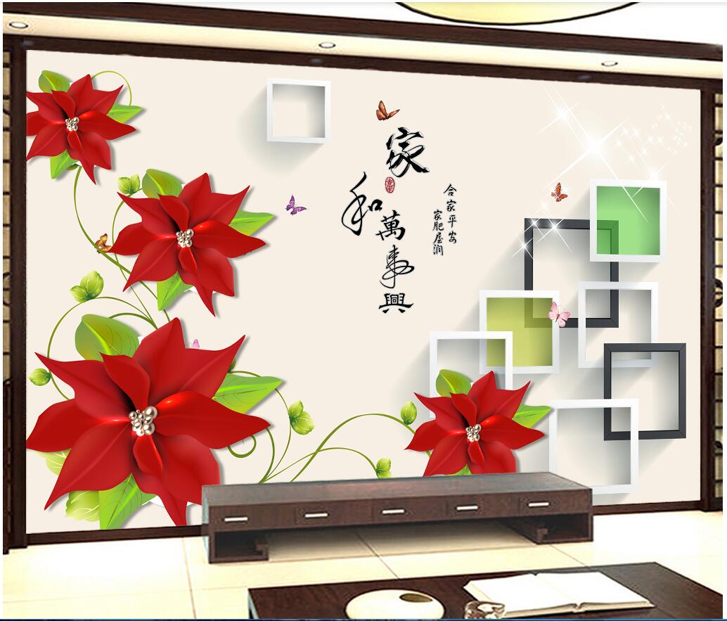 

3d room wallpaper cloth custom photo Red Flower with Green Leaf Home and Everything 3D wallpaper for walls 3 d wall covering, Picture shows