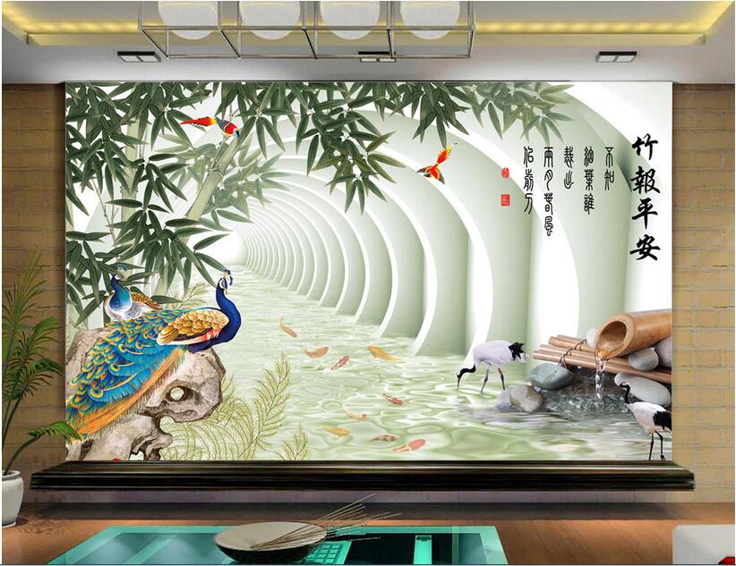 

3d wallpaper custom photo mural Chinese style bamboo peacock TV background home decor 3d wall murals wallpaper for walls 3 d living room, Non-woven wallpaper