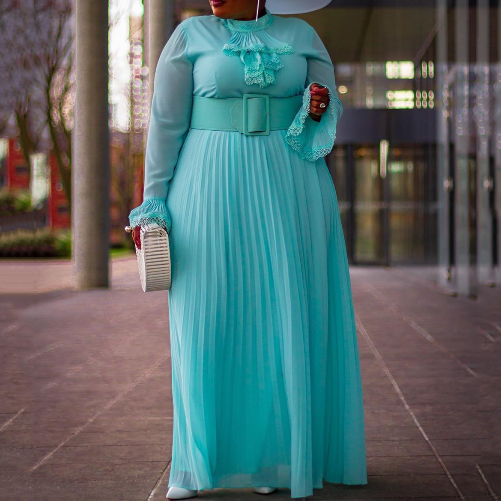 

Plus Size Autumn Long Sleeve Maxi Pleated Dress Women African Ladies Large Big Size Wedding Evening Party Long Dresses Vintage LY191115, B lu
