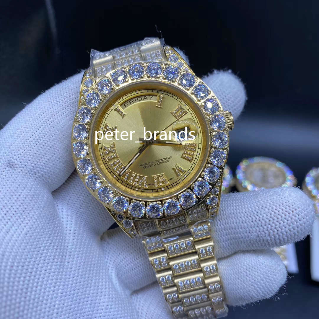 

Fashion trend new men's diamond-inlaid wristwatch gold Case gold face Stainless Steel Diamond Strap Automatic Mechanical Watches