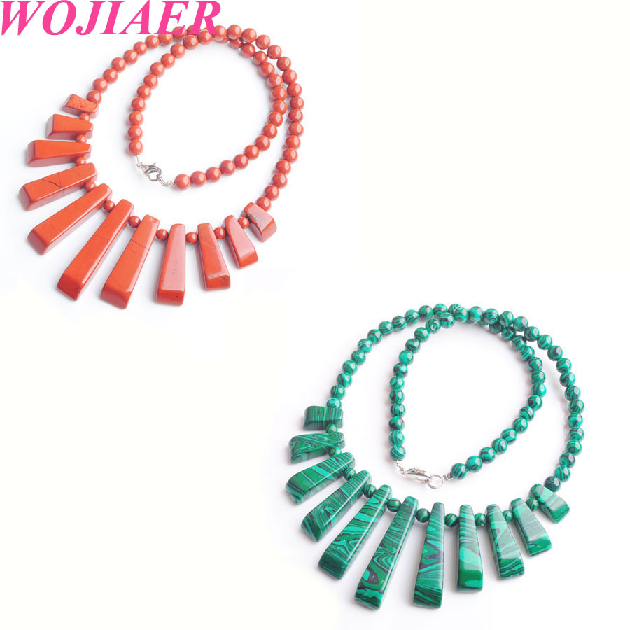 

WOJIAER Natural Malachite Opalite Gem Stone 11Pcs Stick Necklaces Pendants for Women Charm Jewelry 17.5 Inches BF316