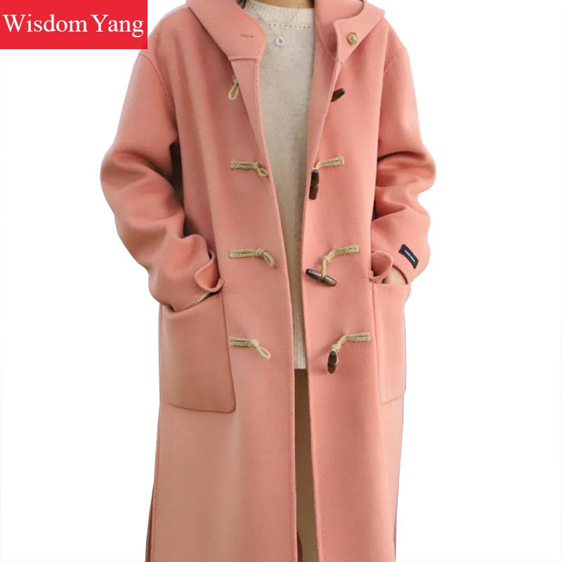 

Winter Warm Womens Sheep Wool Coat Pink Yellow Green Hooded Outerwear Cashmere Trench Oversize Woolen Overcoat Woollen Coats, See picture