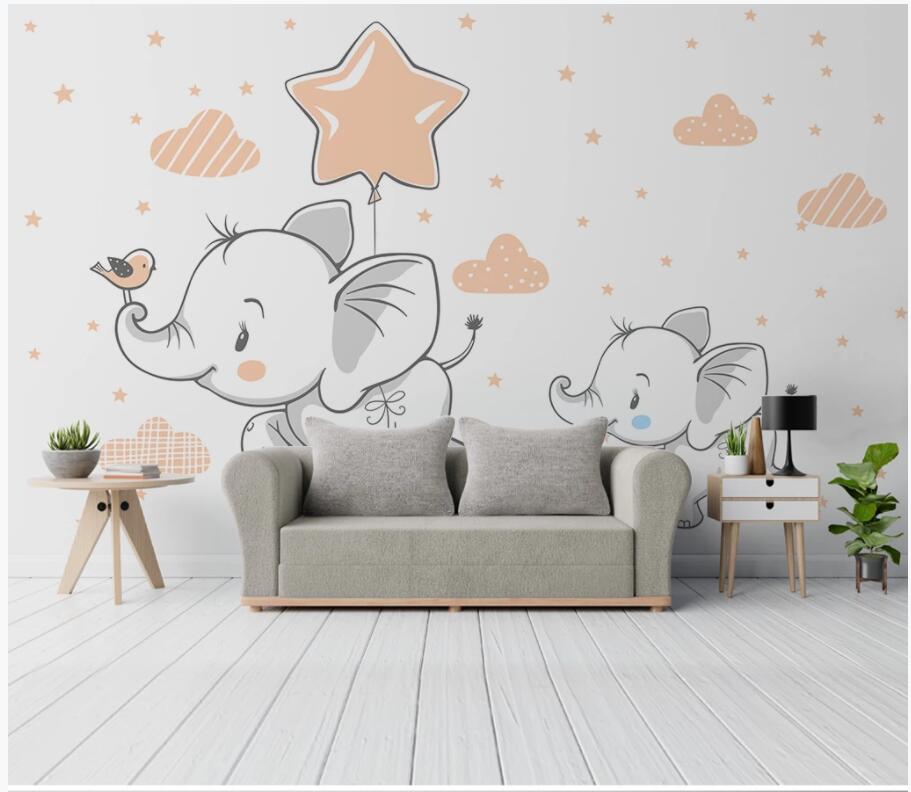 

3d wallpaper custom photo Modern hand painted fresh children's room baby elephant room home decor 3d wall murals wallpaper for walls 3 d, Non-woven