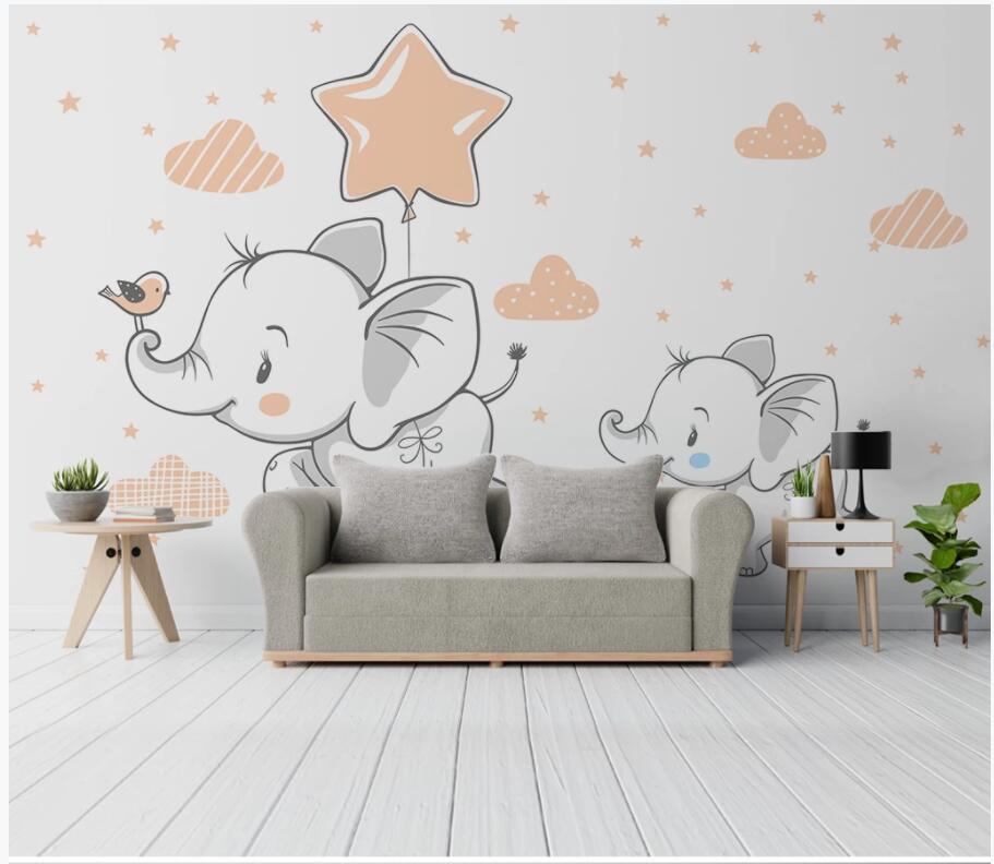 

3d wallpaper custom photo Modern hand painted fresh children's room baby elephant room home decor 3d wall murals wallpaper for walls 3 d, Non-woven