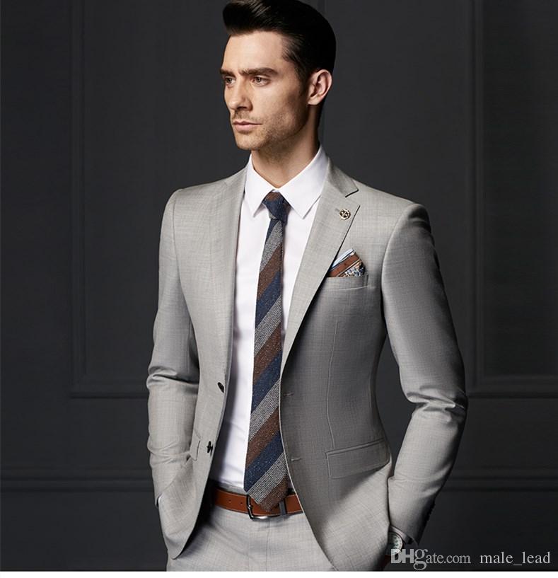 

Handsome Groomsmen Grey Groom Tuxedos Mens Wedding Dress Man Jacket Blazer Prom Dinner 2 Piece Suit(Jacket+Pants+Tie) A185, Same as image