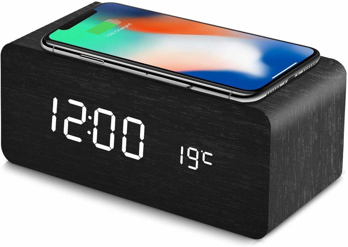 

Digital Alarm Clock LED Wooden Alarm Clock Wireless Charging Easy to Operate With Sleep Mode Date 12/24 Hour