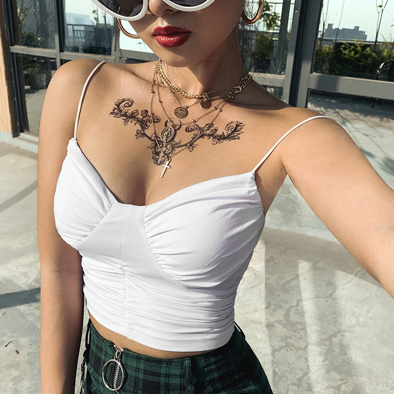 

HarajukuSolid color Frill stretch crop tops women camisole 2020 summer street casual wild black white high quality tees