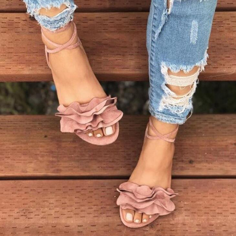 

Women sandals 2019 summer women flat sandals fashion flock flowers decor beach shoes plus size 42 43, Red