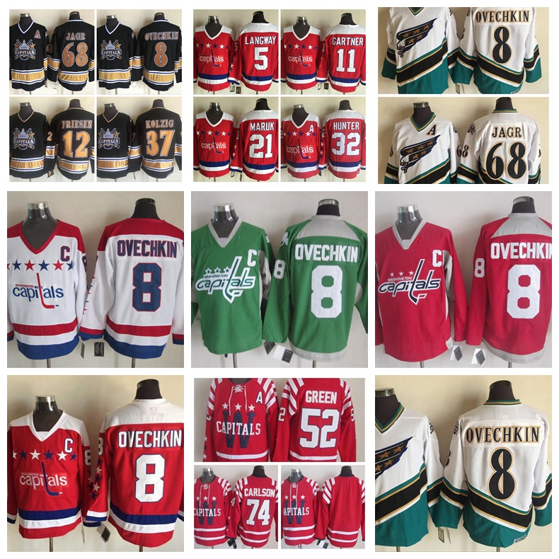 Fashion Retro Washington Capitals Jerseys Mike Green John Carlson Mike Gartner Dennis Maruk Red Green Mens Stitched Throwback Hockey Jerseys