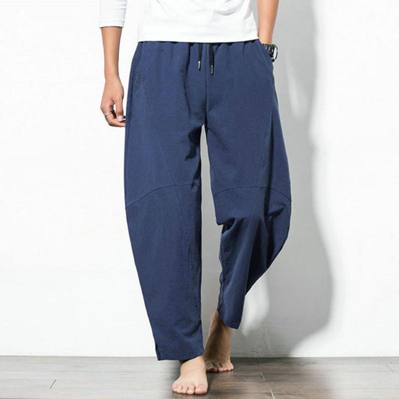 Men's Pants Casual Fashion Loose Cotton Linen Pure Color Pocket Comfort Long Pant Casual Mens Trousers male Sweatpants Pants