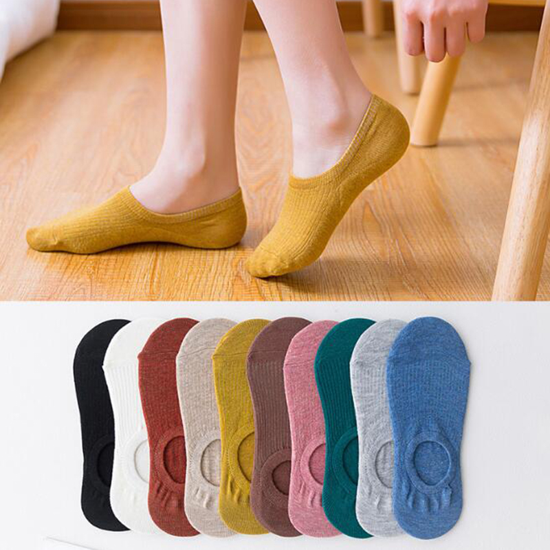 

1 Pairs Solid Color Socks Women Boat Socks Invisible Girls Cotton Women Spring Summer Fashion Shallow Silicone Sock slipper, Black